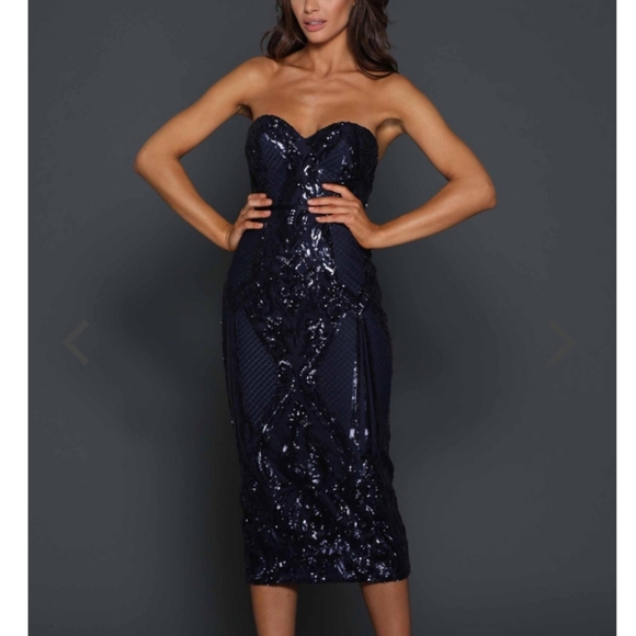 Elle Zeitoune Dresses & Skirts - Midnight Blue Sequin Midi Dress